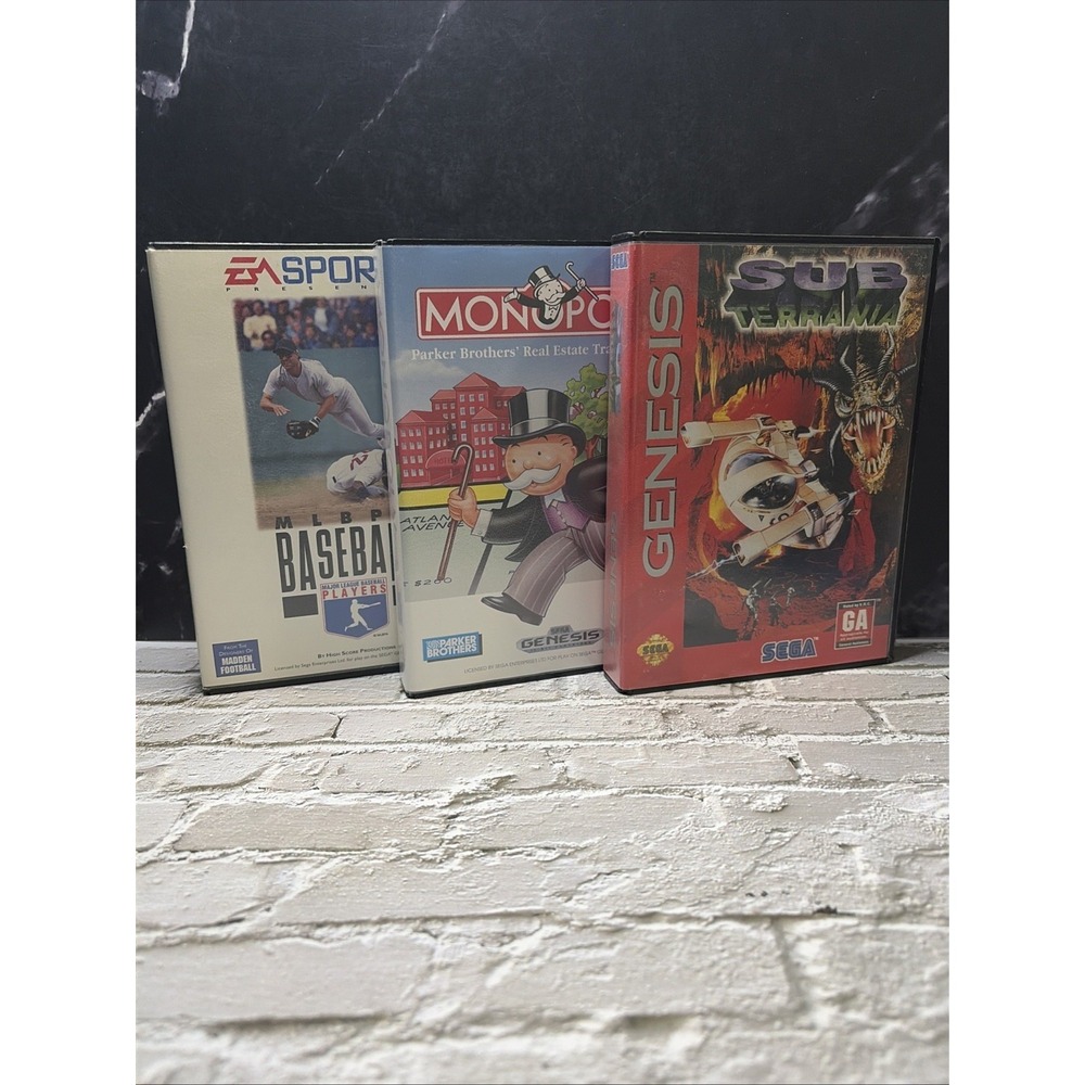 Sega Genesis Lot Sub Terrania Monopoly MLBPA Baseball CIB NM Cartridges